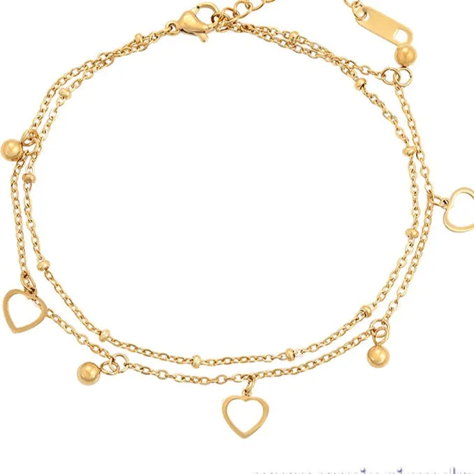 14k Gold Filled Two Layers Heart Anklet