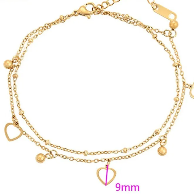 14k Gold Filled Two Layers Heart Anklet