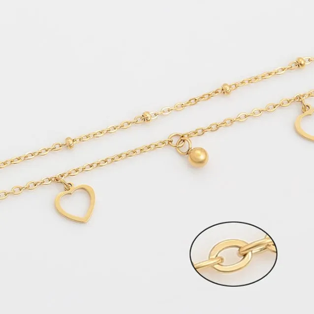 14k Gold Filled Two Layers Heart Anklet