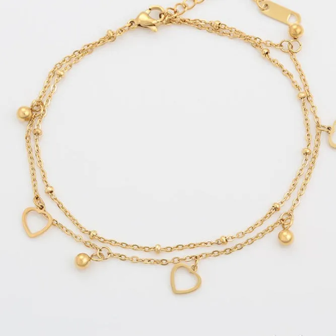 14k Gold Filled Two Layers Heart Anklet