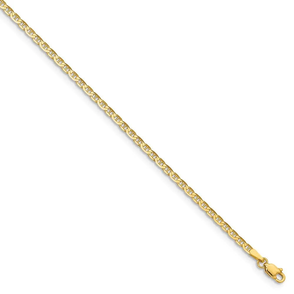 14k Yellow Gold 2mm Polished Solid Anchor Link Anklet