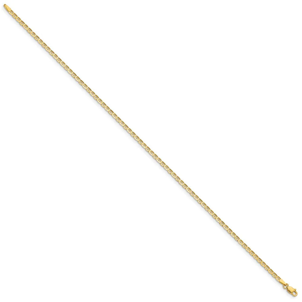 14k Yellow Gold 2mm Polished Solid Anchor Link Anklet