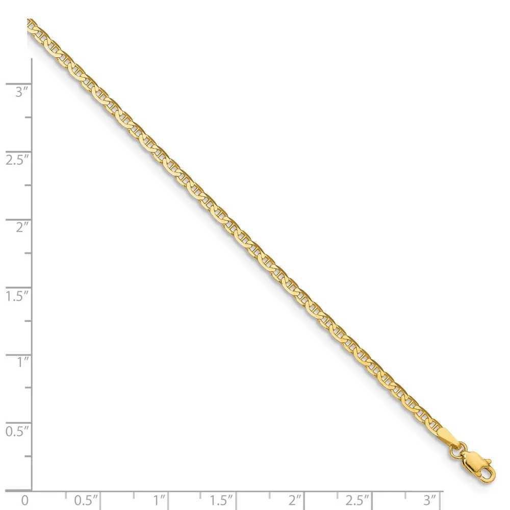 14k Yellow Gold 2mm Polished Solid Anchor Link Anklet