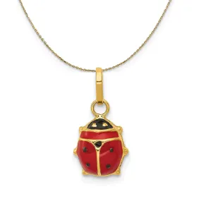 14k Yellow Gold 3D Red Enameled Ladybug (9mm) Necklace