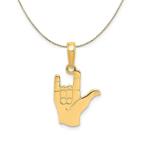 14k Yellow Gold I Love You Hand/Sign Language Necklace