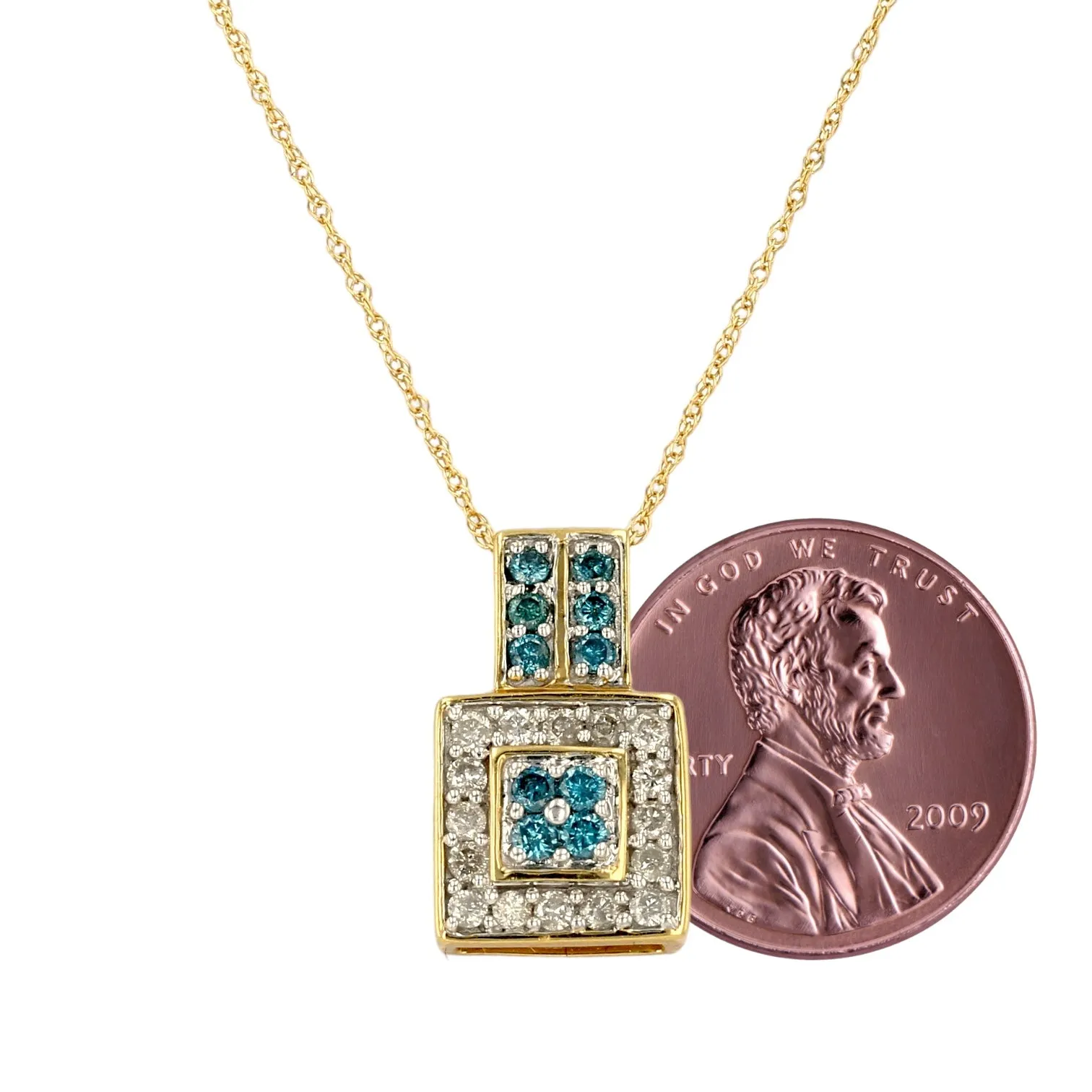 14K Yellow gold impera blue and white diamond necklace