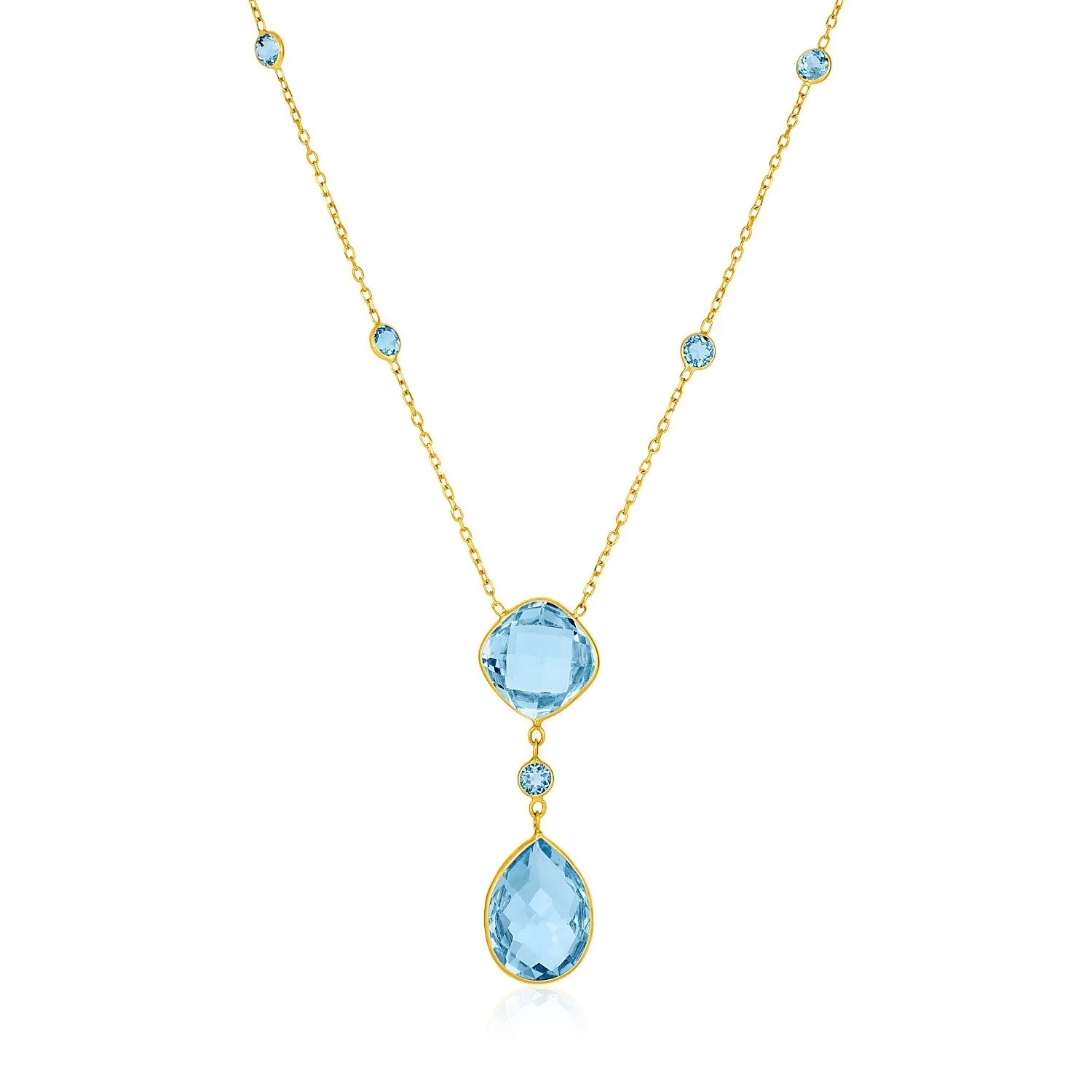 14k Yellow Gold Necklace with Pear-Shaped and Cushion Blue Topaz Briolettesrx77933-18-rx77933-18