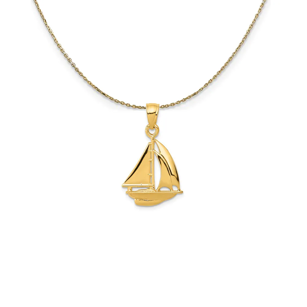 14k Yellow Gold Polished Sailboat Necklace