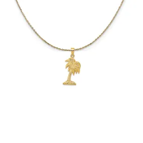 14k Yellow Gold Solid Textured Palm Tree Necklace