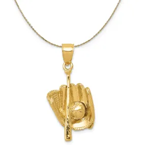 14k Yellow Gold Three Dimensional Baseball Necklace