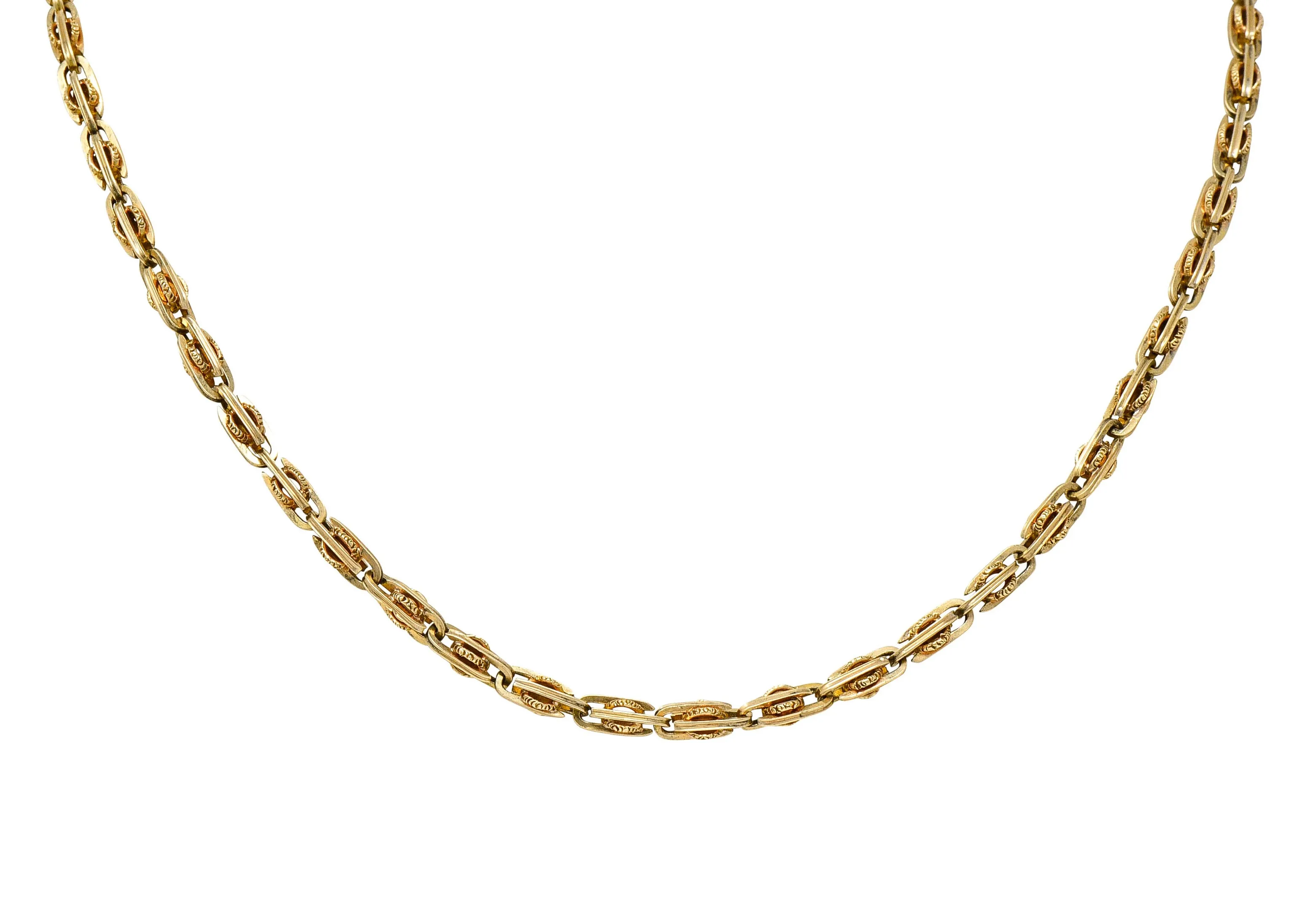 1890's Victorian 14 Karat Gold Chain Link Lariat Necklace