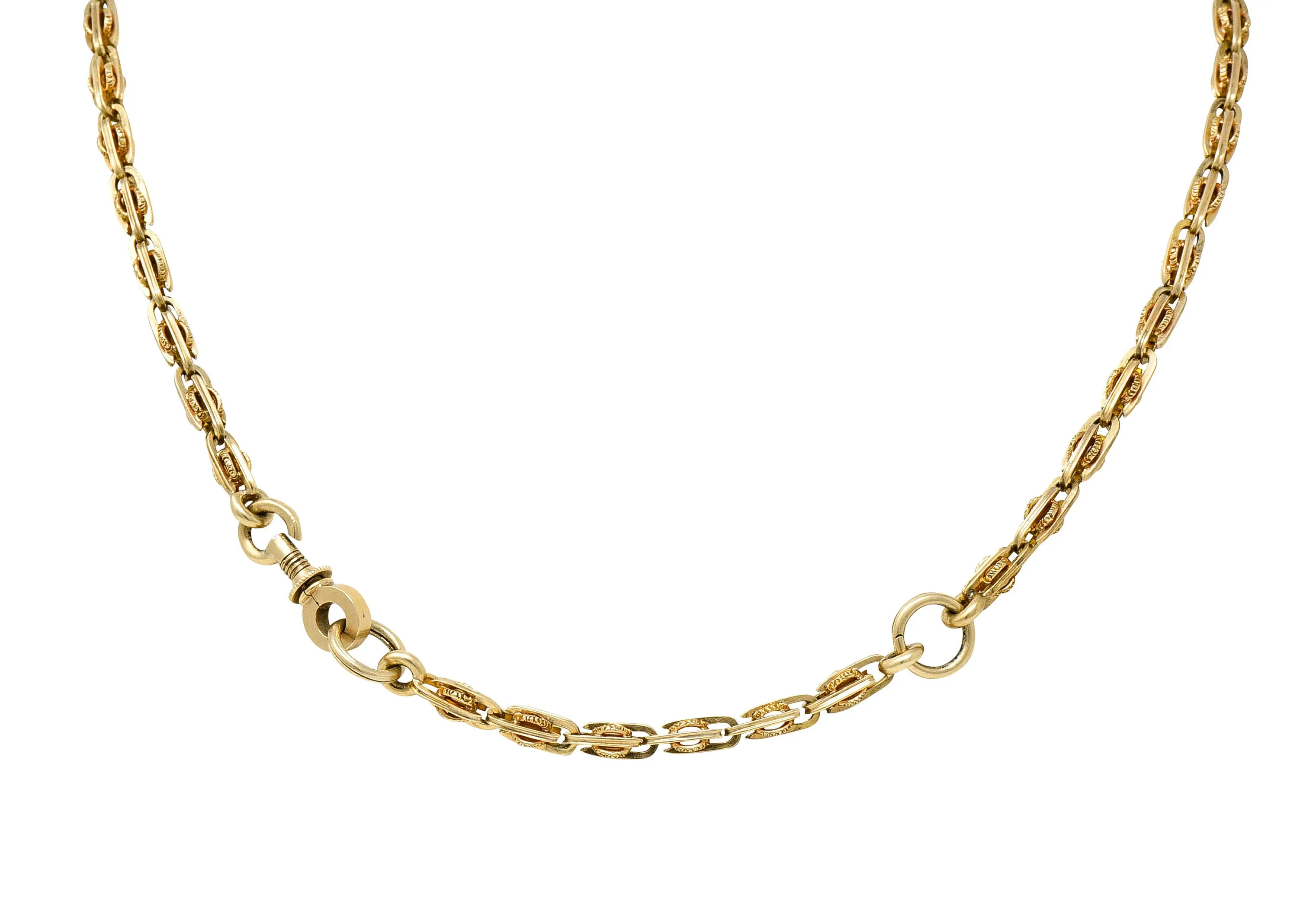 1890's Victorian 14 Karat Gold Chain Link Lariat Necklace