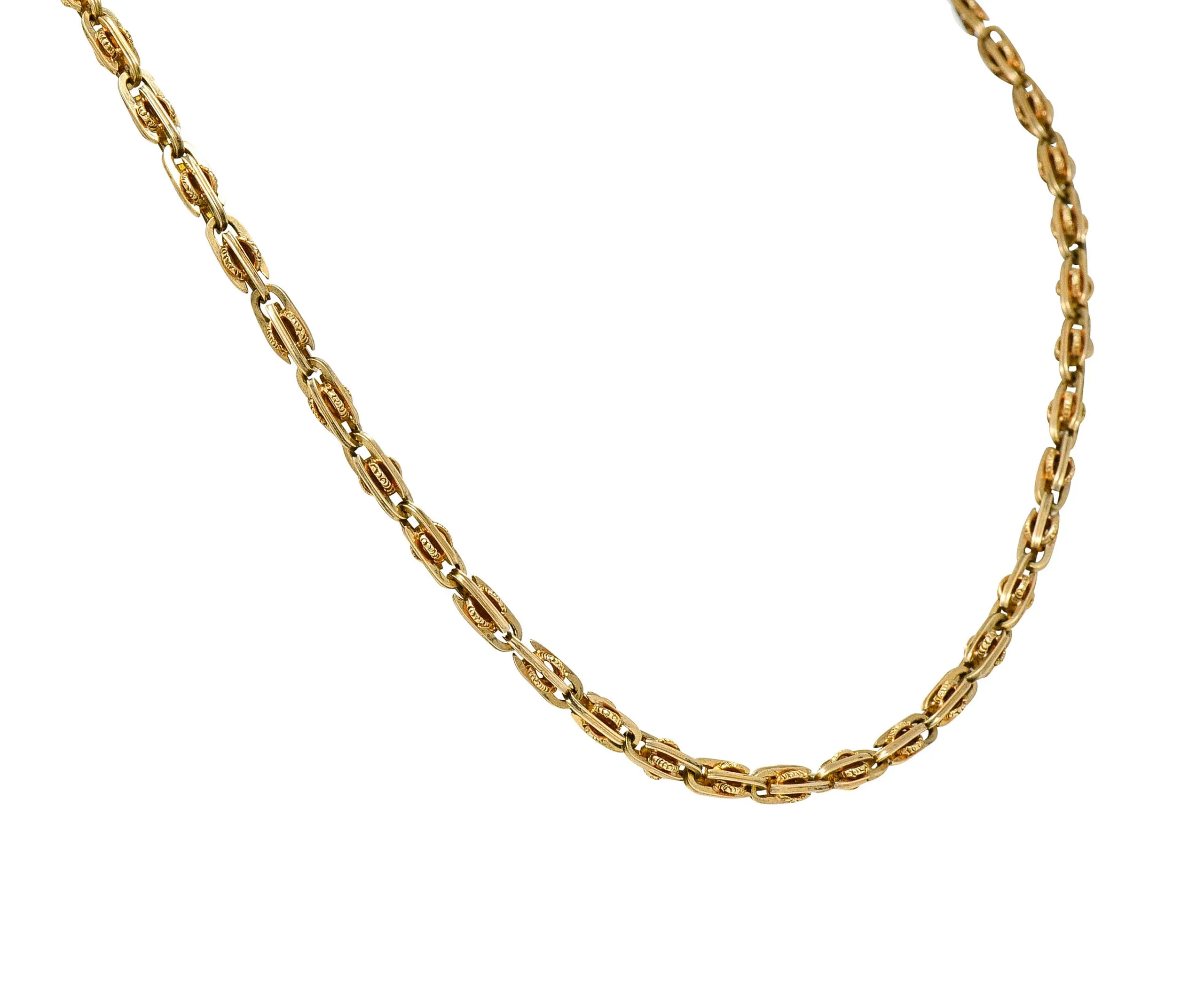 1890's Victorian 14 Karat Gold Chain Link Lariat Necklace