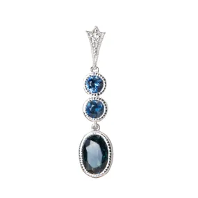 2.01ct Nigerian and Australian Sapphire Victorian Style Pendant 14K White Gold  R4013-1