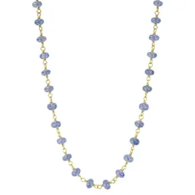 20K Gold & Cabochon Lighter Blue Sapphire Bead Wire-Wrapped Necklace