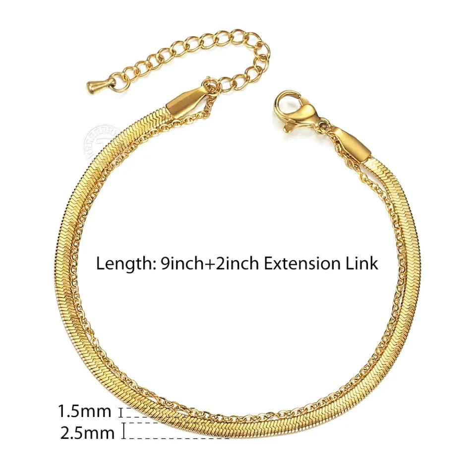 24k Gold Plated Herringbone Chain two Layers Anklet