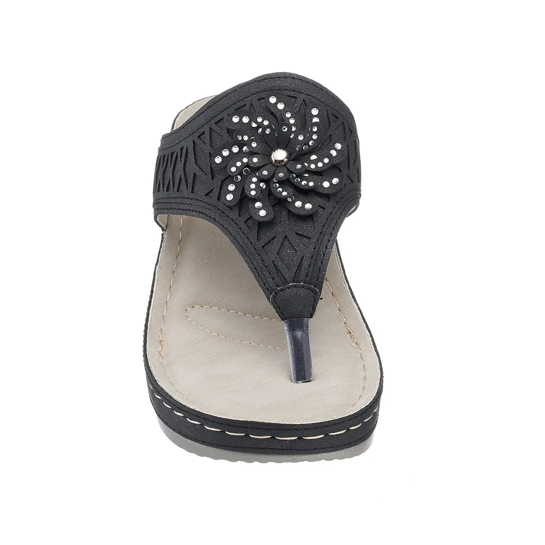 Allie Black Wedge Sandals