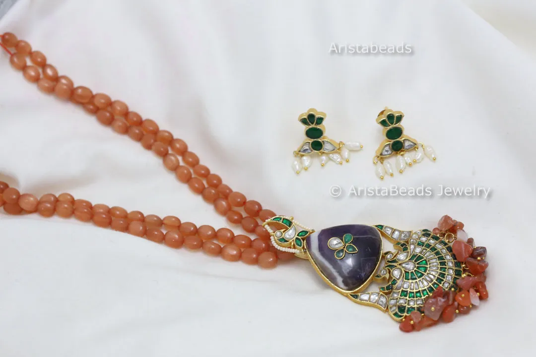 Amethyst & Jadau Necklace Set - Carnelian Beads