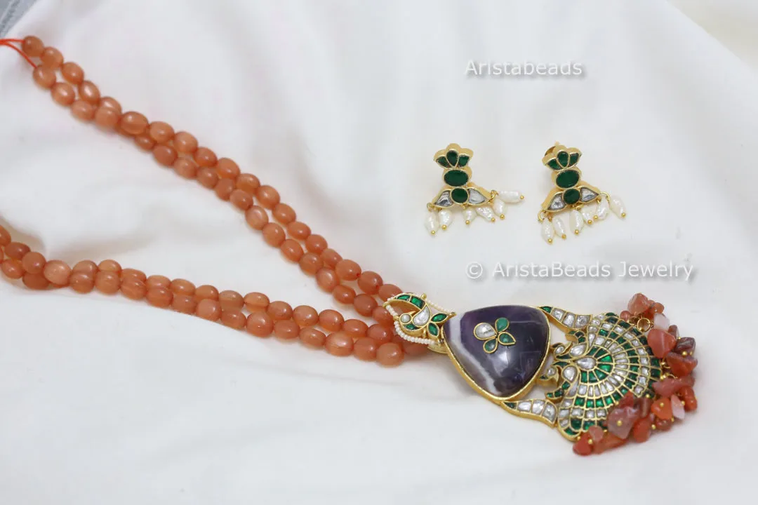 Amethyst & Jadau Necklace Set - Carnelian Beads