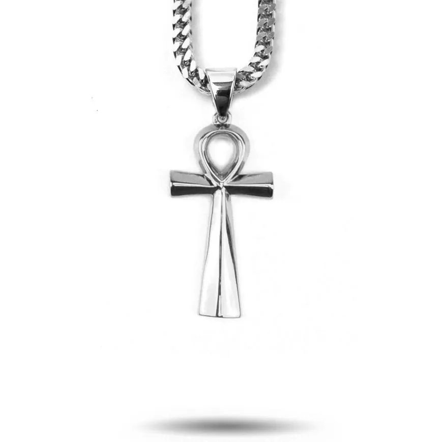 Ankh Cross Necklace Pendant & Franco Chain White Gold