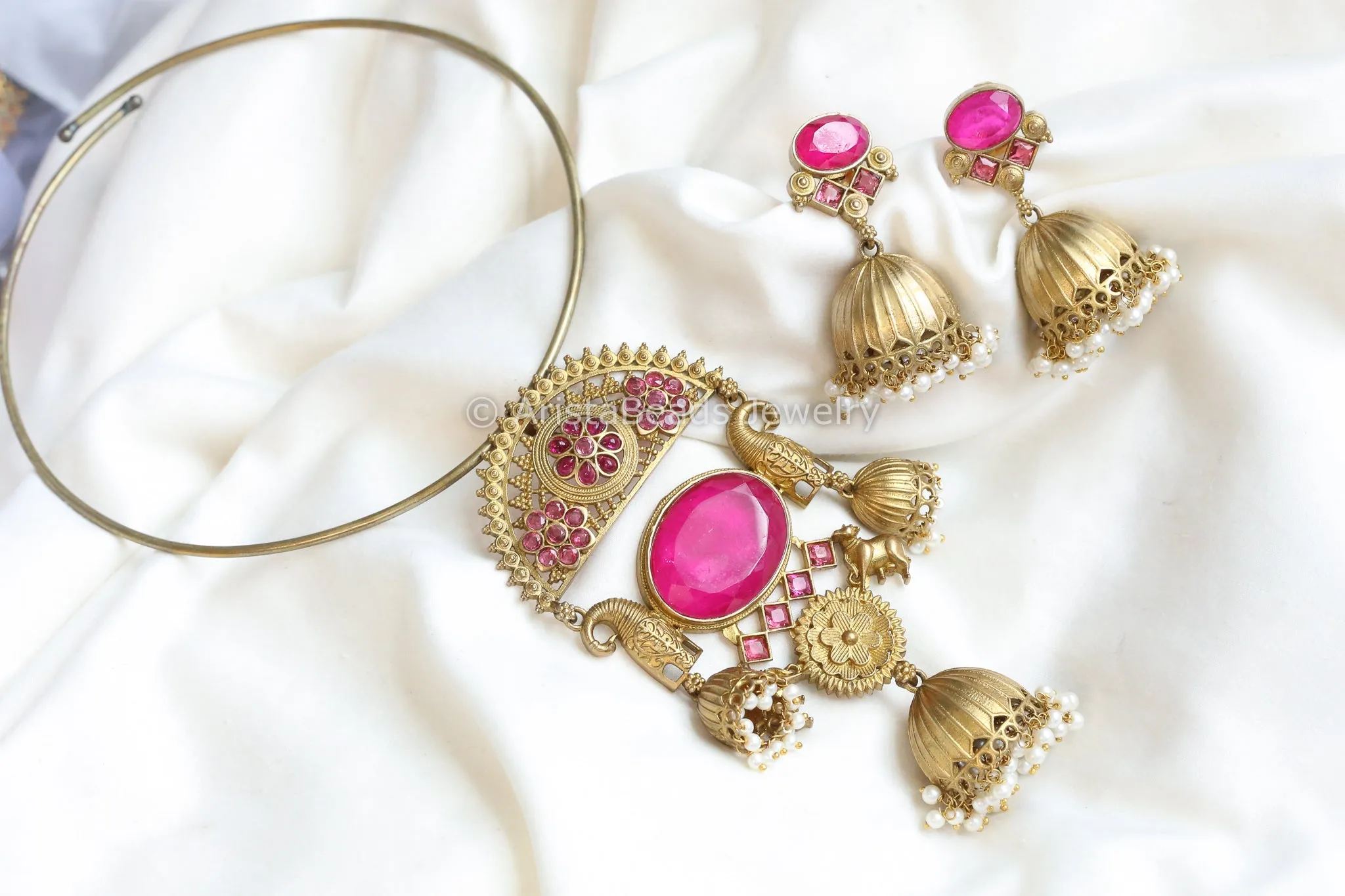 Antique Gold Hot Pink Doublet Set (ABJ-N101- 63)