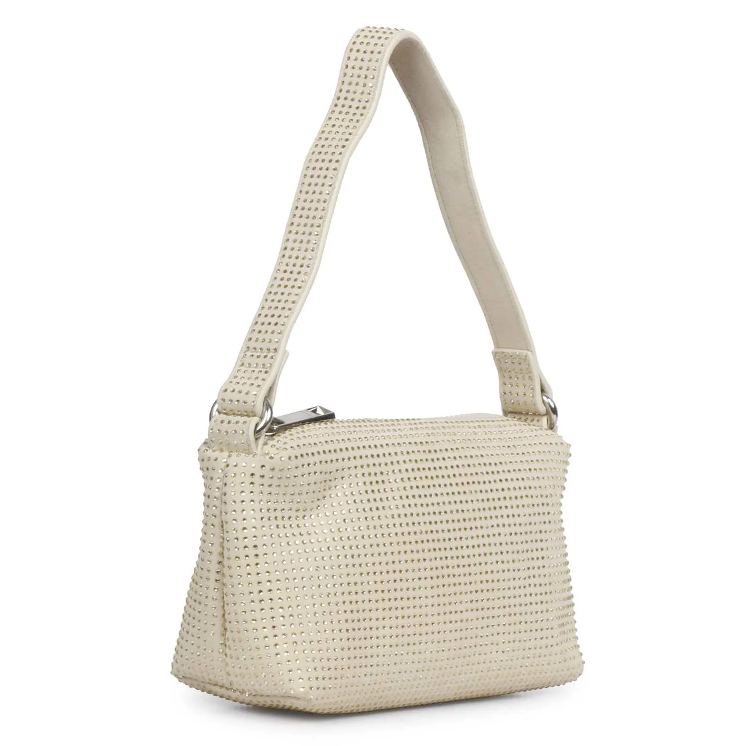 Aria Crystal Embellished Off White Leather Mini Handbags