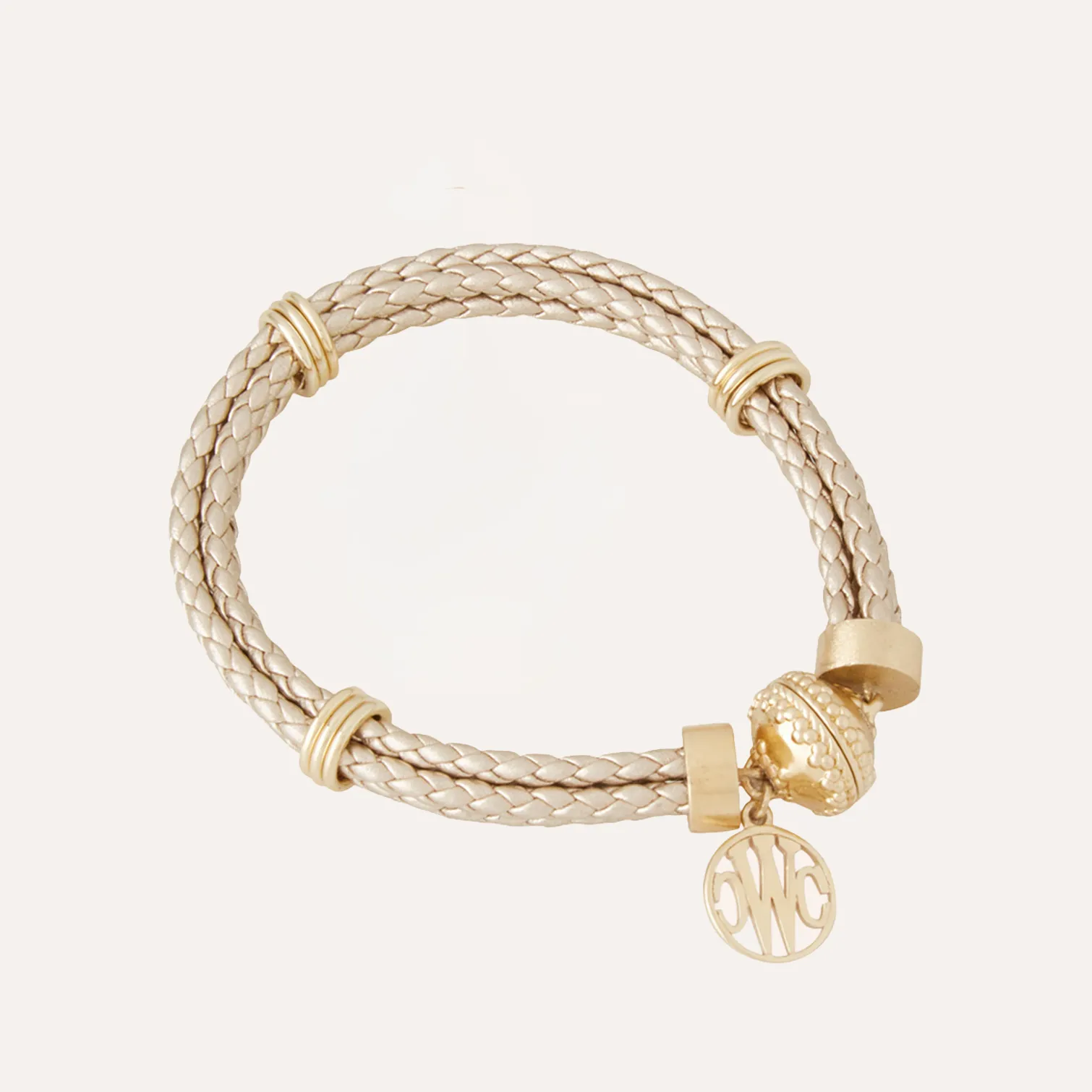 Aspen Braided Leather Brushed Gold Bracelet