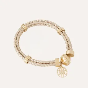 Aspen Braided Leather Brushed Gold Bracelet