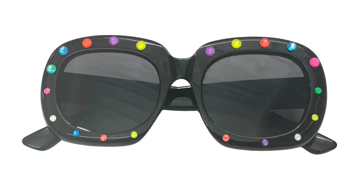 Bari Lynn Crystalized Bubble Shape Sunglasses - Black / Neon