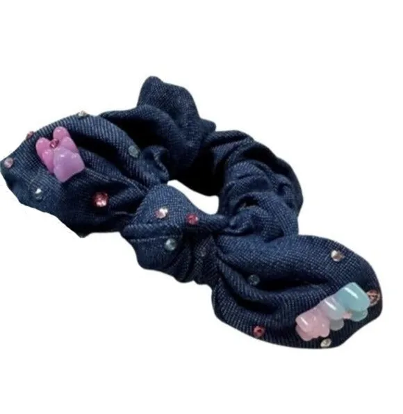 Bari Lynn Gummy Bear Denim Scrunchie with Swarovski Crystals