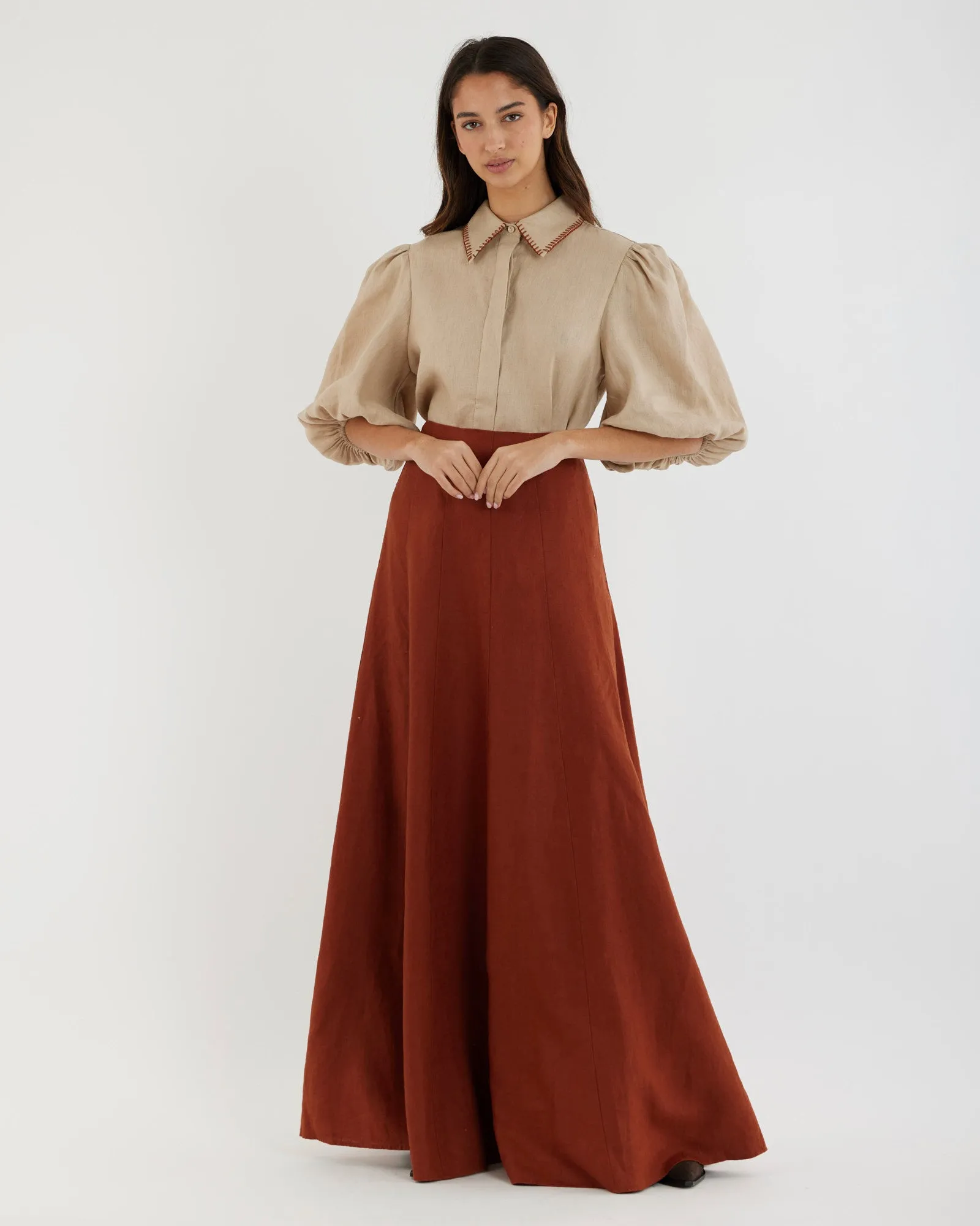 Beatrice Linen Maxi Skirt - Terracotta