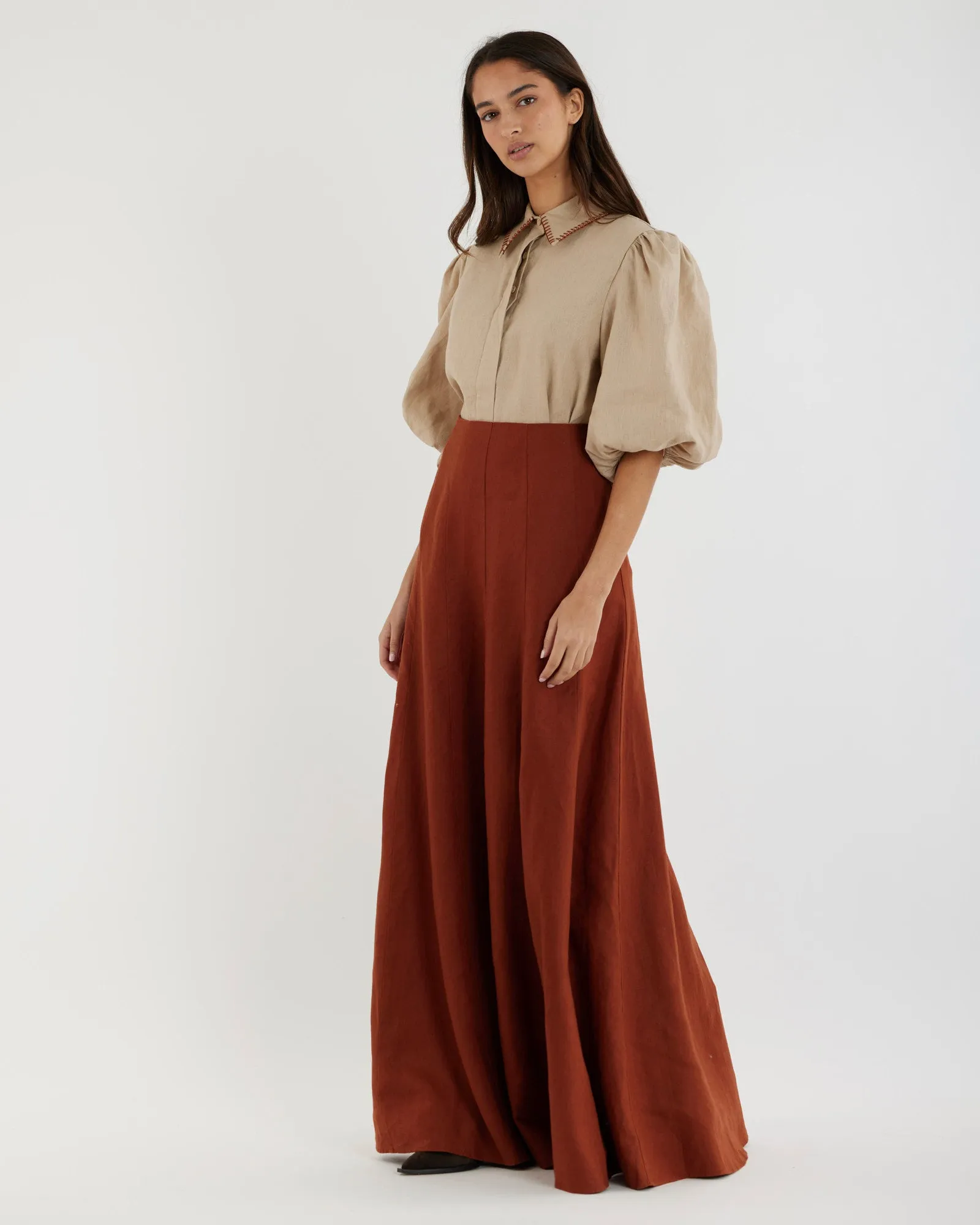 Beatrice Linen Maxi Skirt - Terracotta