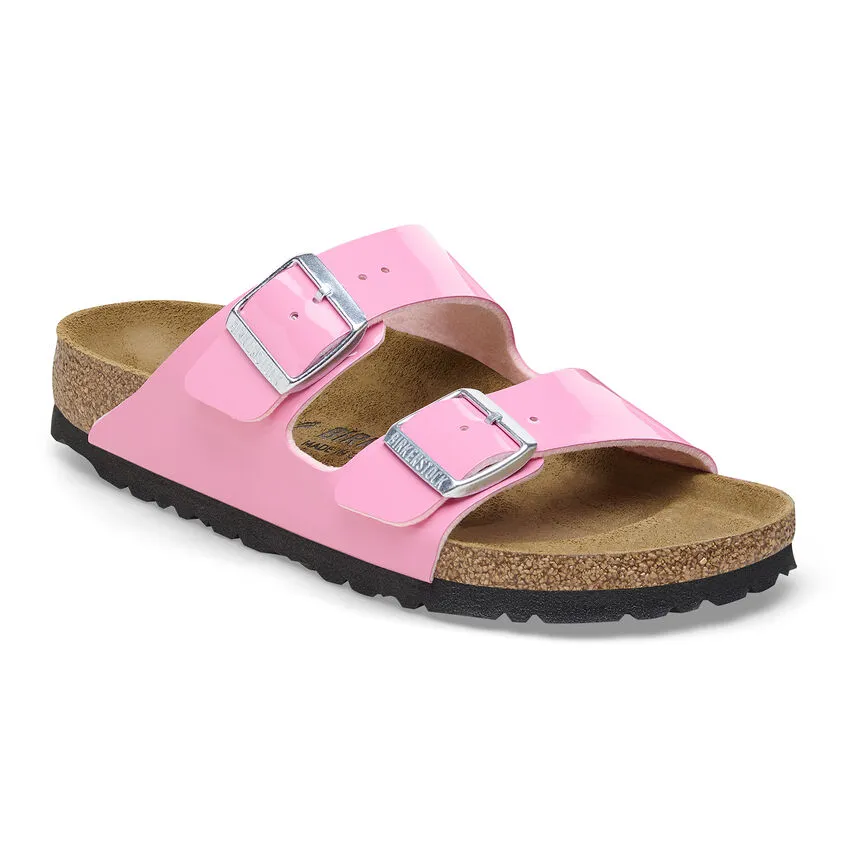 Birkenstock Women’s Arizona Slip On Sandals-Patent Candy Pink/Black