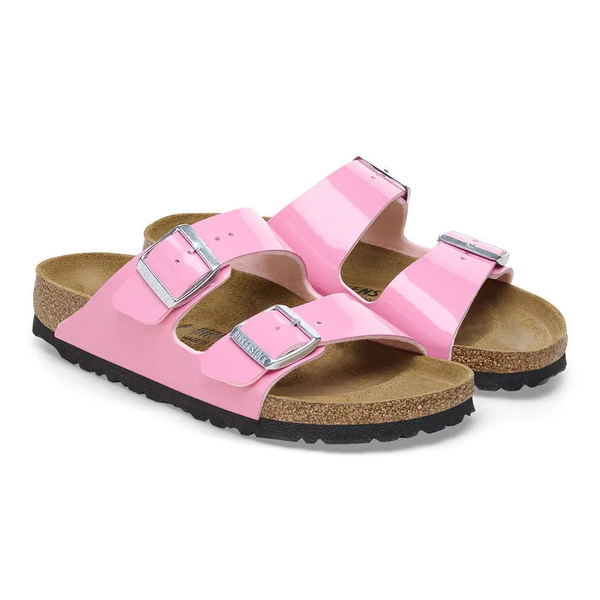 Birkenstock Women’s Arizona Slip On Sandals-Patent Candy Pink/Black