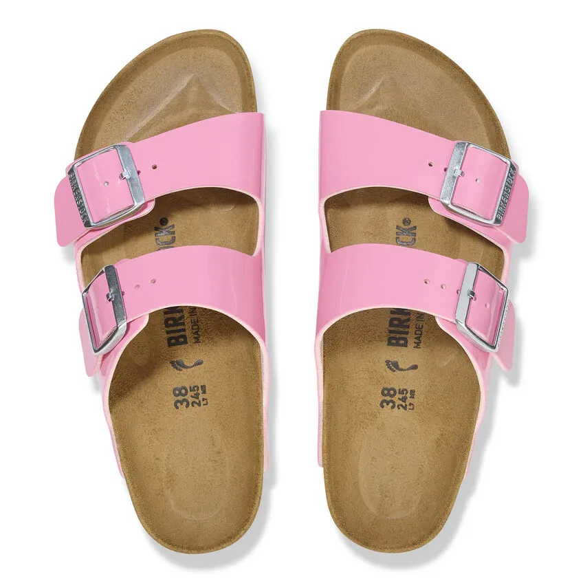 Birkenstock Women’s Arizona Slip On Sandals-Patent Candy Pink/Black