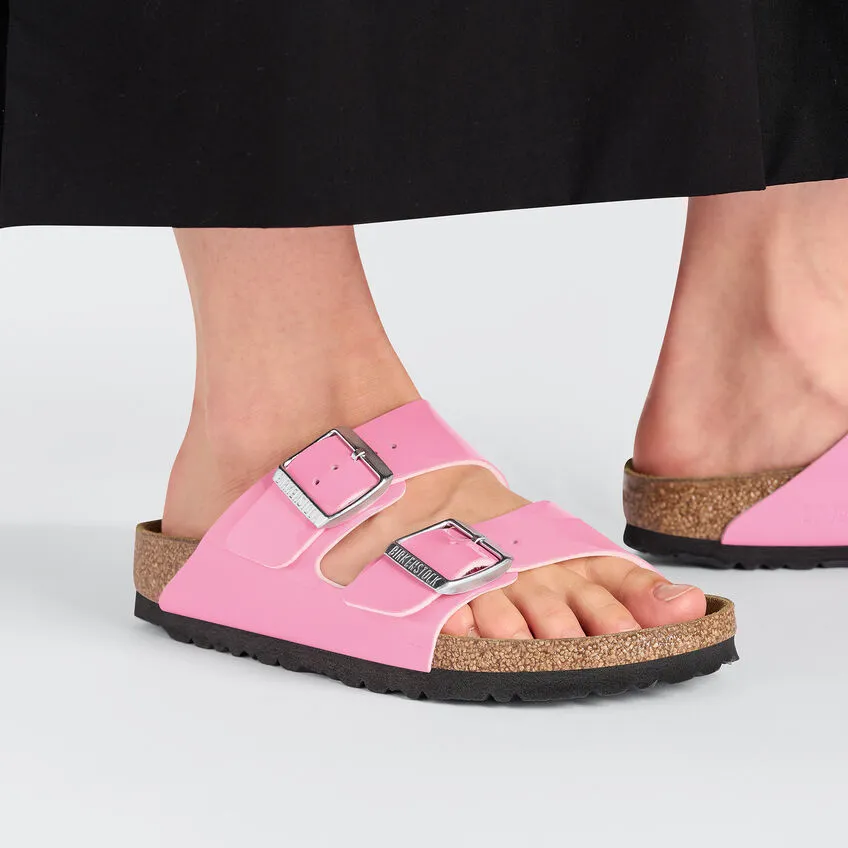 Birkenstock Women’s Arizona Slip On Sandals-Patent Candy Pink/Black