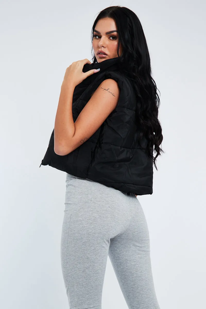 Black Cropped Puffer Gilet - Zura