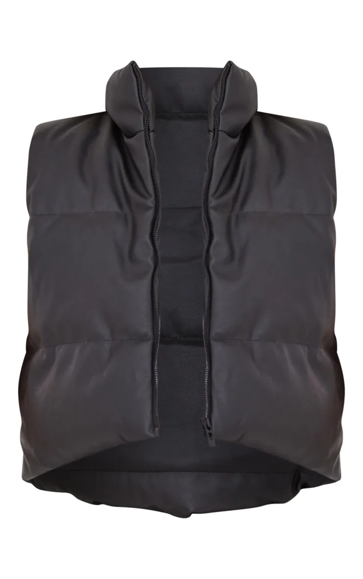 Black Faux Leather Drop Hem Gilet | Outerwear