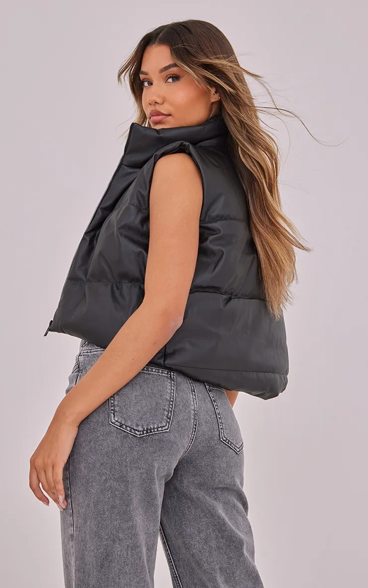 Black Faux Leather Drop Hem Gilet | Outerwear