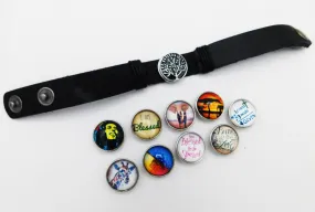 Black Leather Adjustable Bracelet Snap Jewelry Teen Gift Ideas