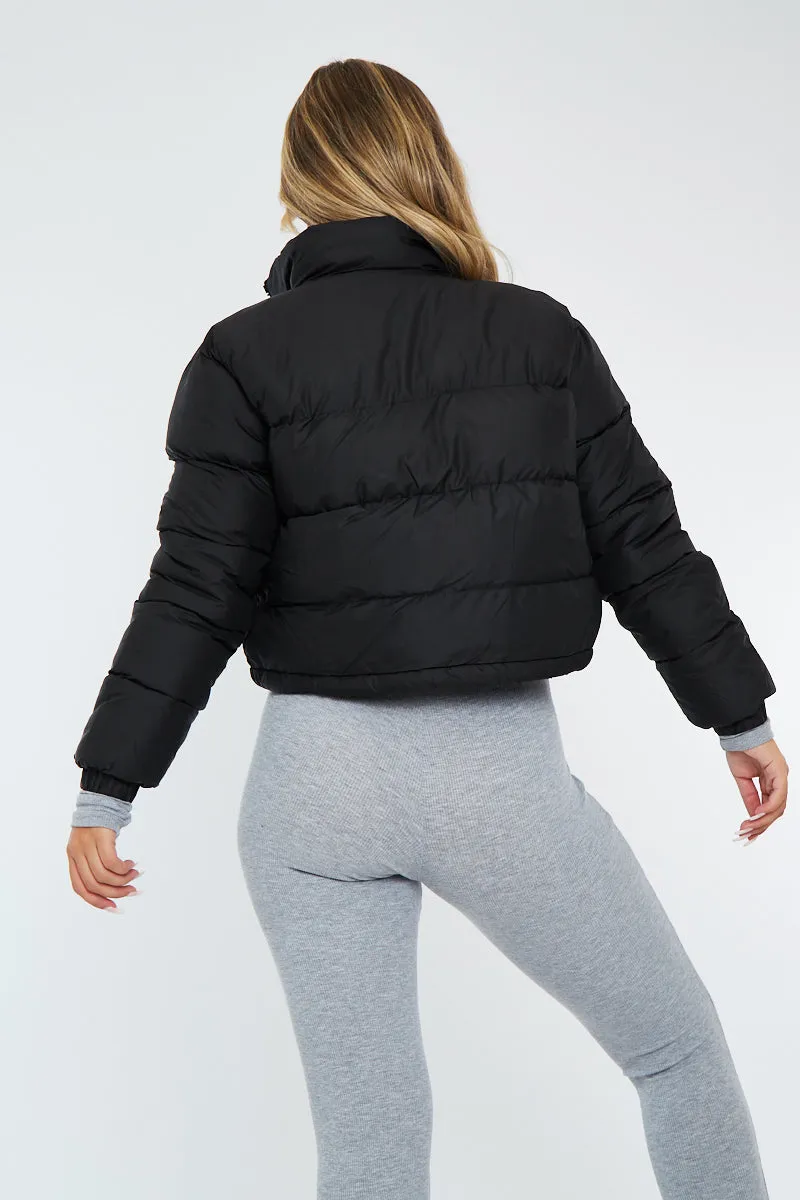 Black Padded Cropped Puffer Jacket - Adhara