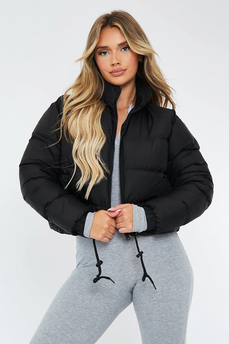 Black Padded Cropped Puffer Jacket - Adhara