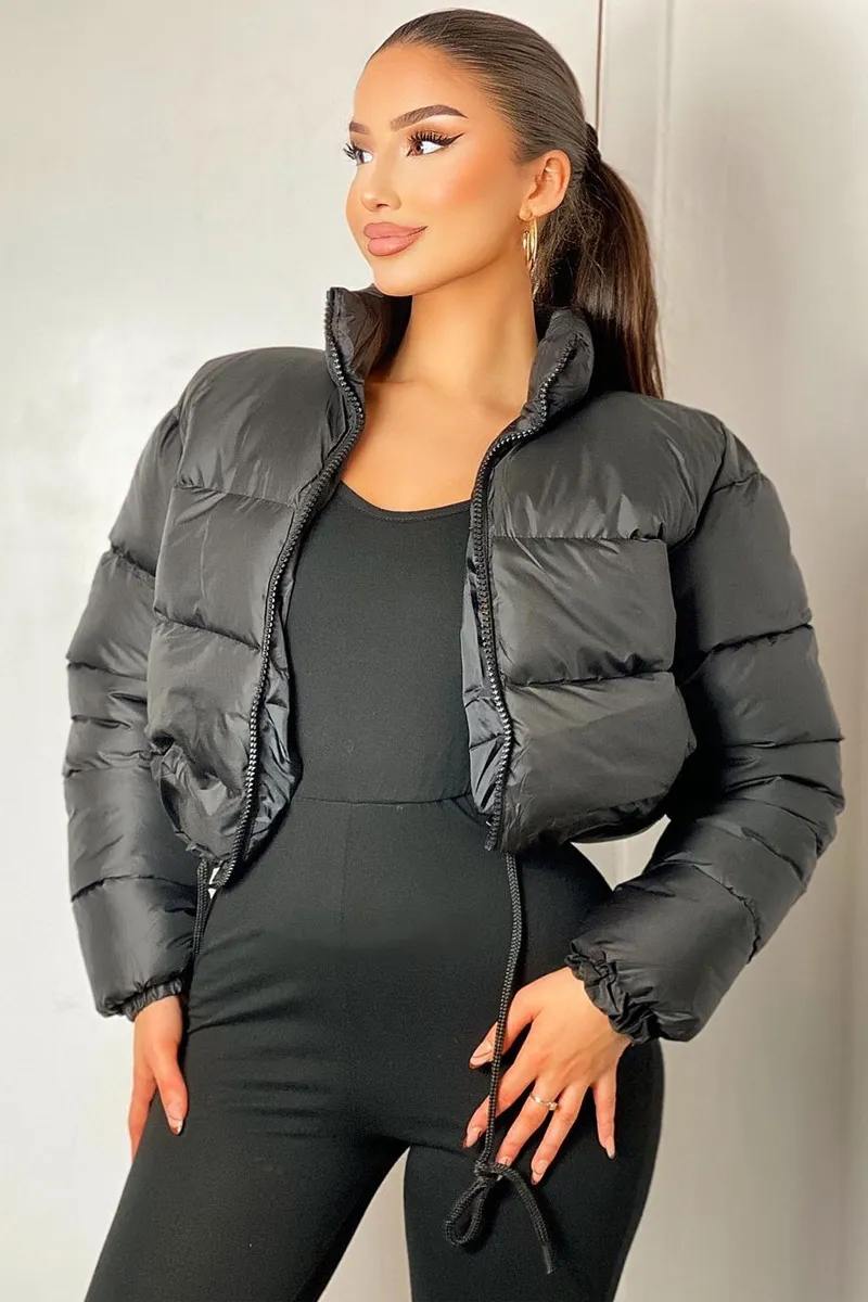 Black Padded Cropped Puffer Jacket - Adhara