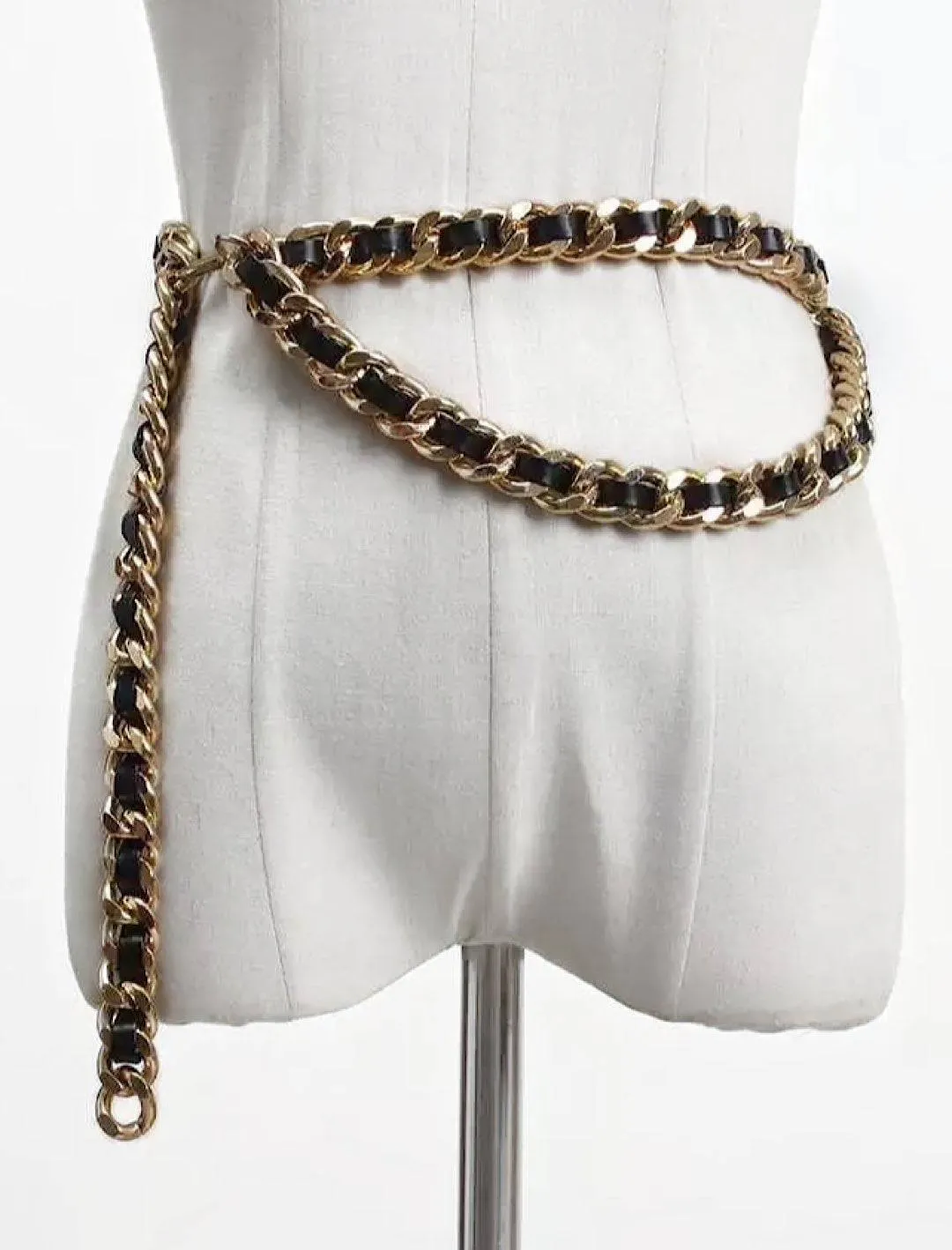 Black PU Leather Gold Chain Belt