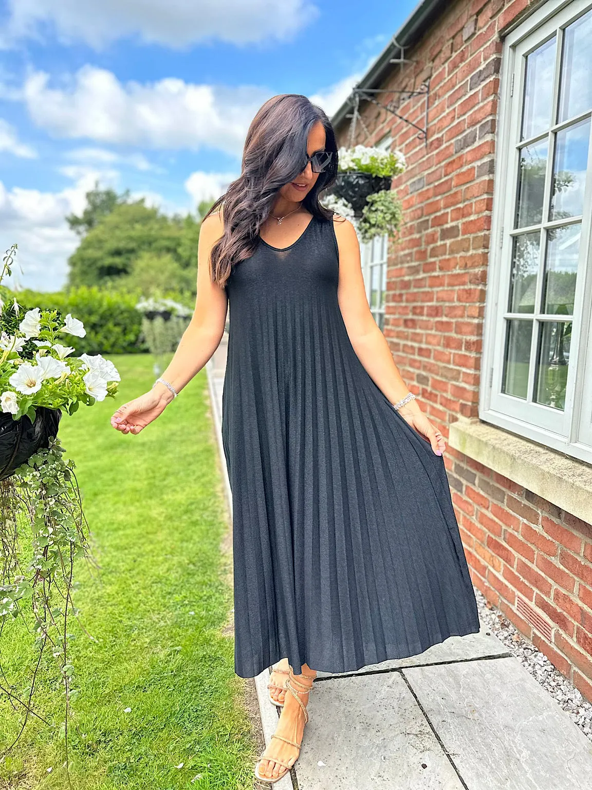 Black Shimmer Pleated Dress Adrianne