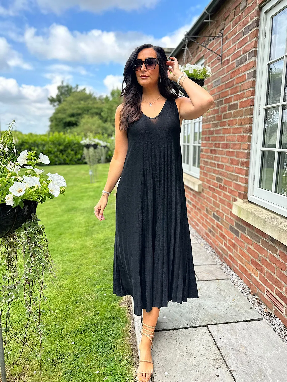 Black Shimmer Pleated Dress Adrianne