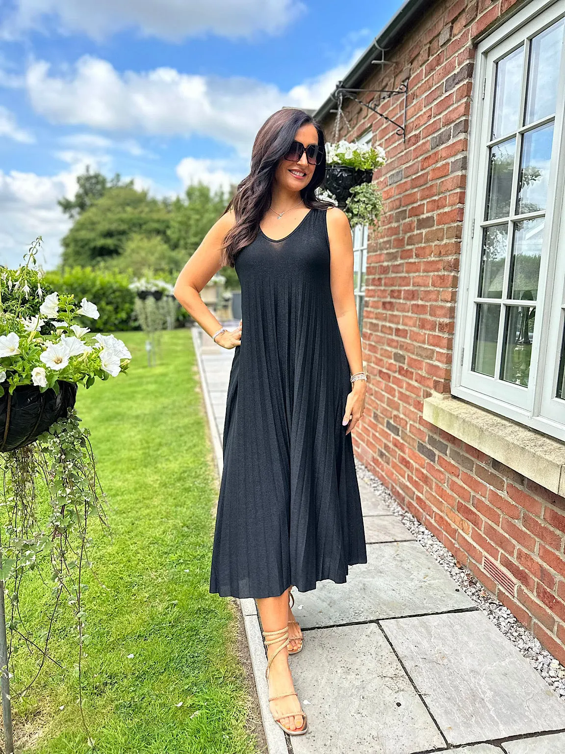 Black Shimmer Pleated Dress Adrianne