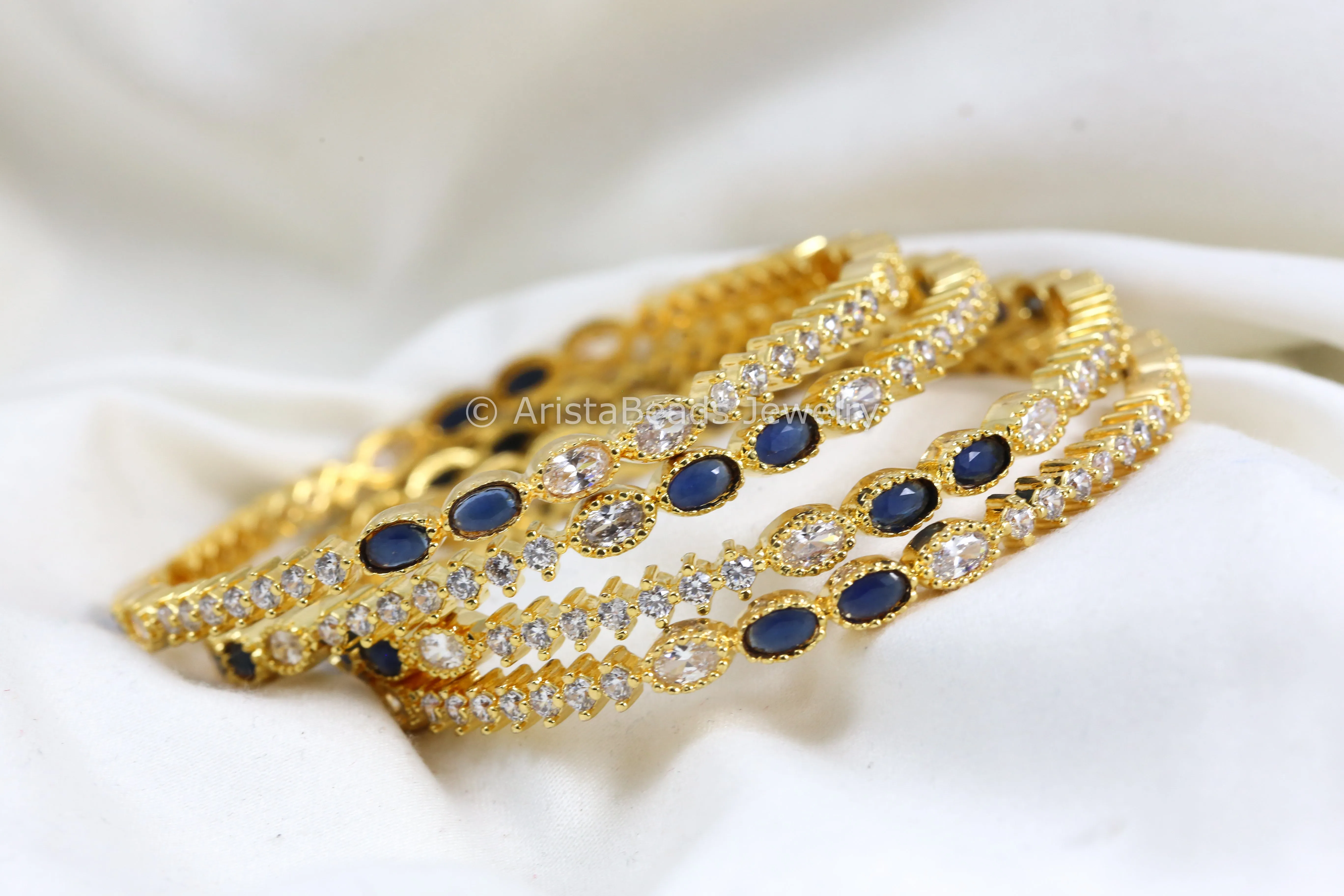 Blue Clear Polki Bangle Set  (Set of 4)