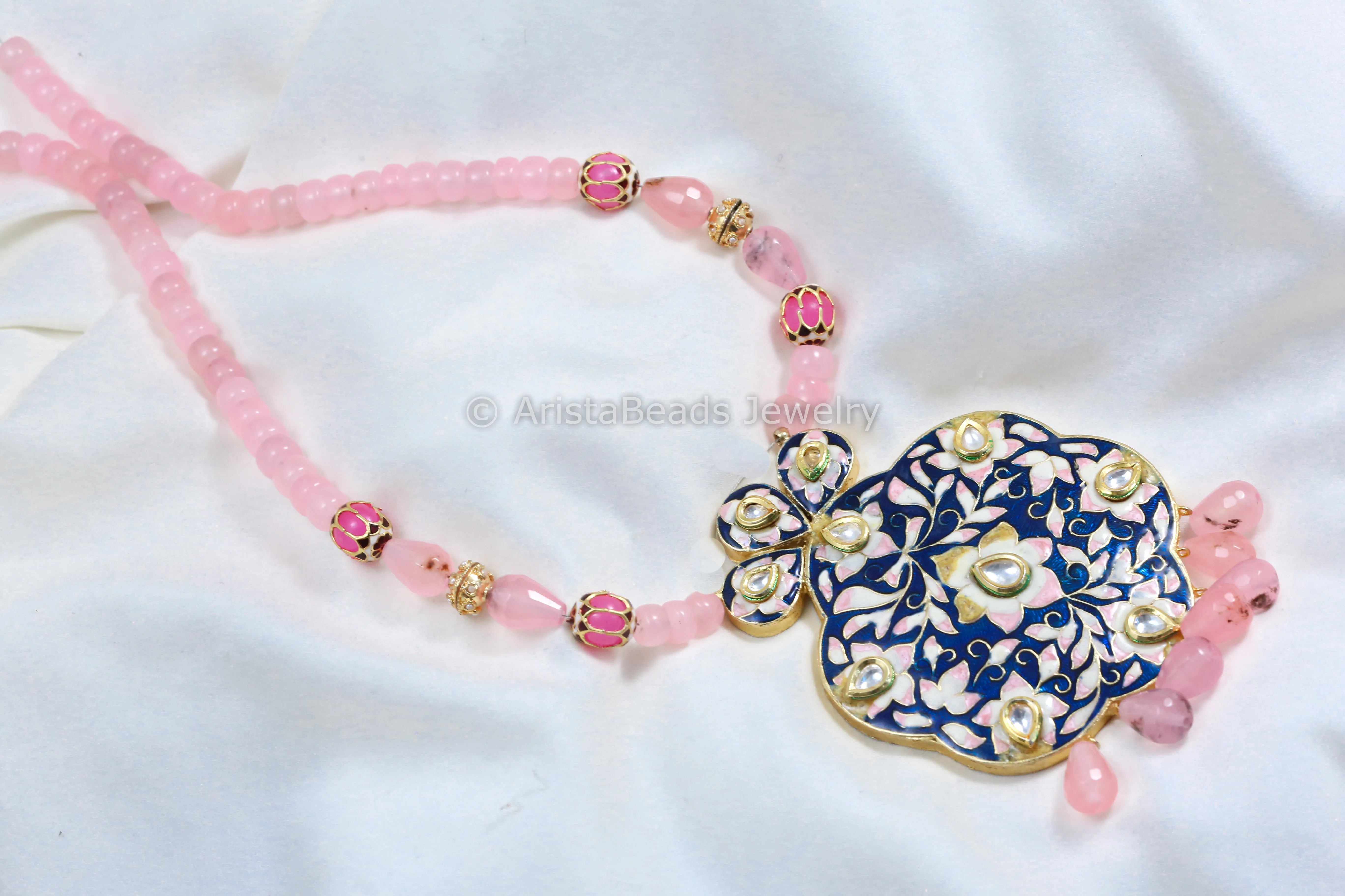 Blue Jadau Kundan Enamel Necklace