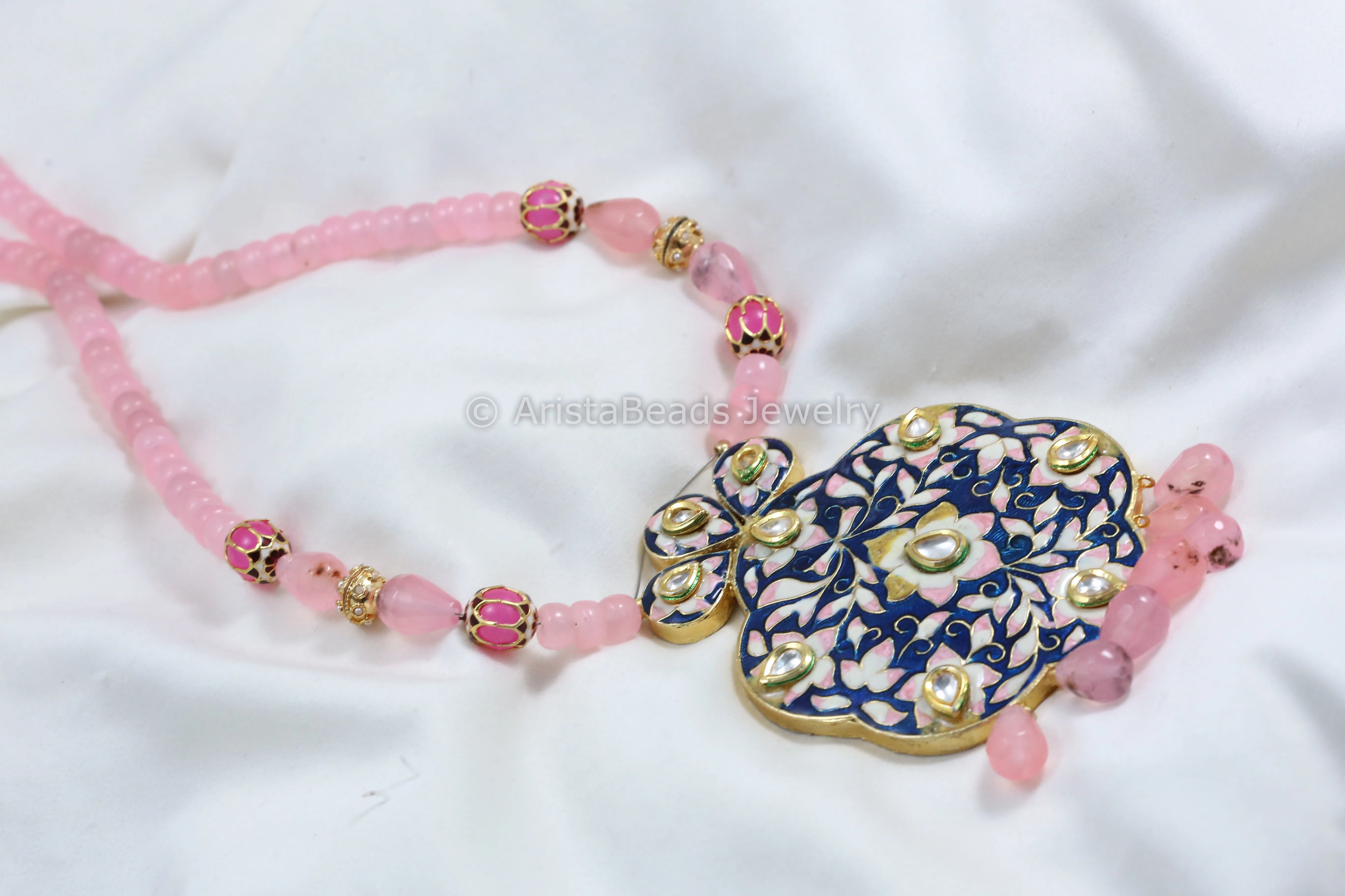 Blue Jadau Kundan Enamel Necklace